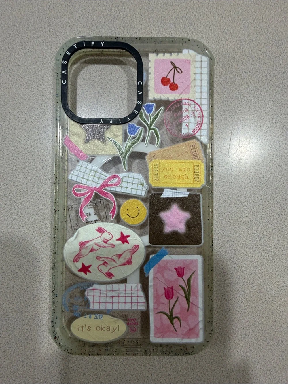 Casetify Clear Case with Pink Sticker Collage Accents